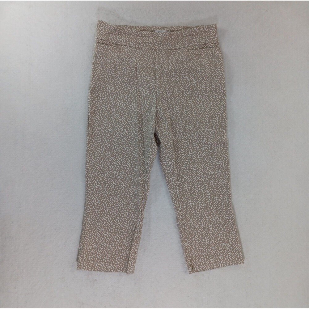 Kim Rogers Capri Leggings Women's Size 12 Tan White Polkadot